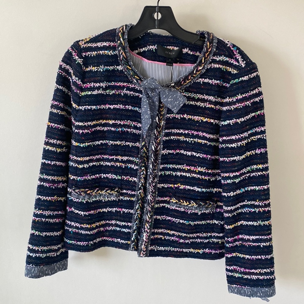 J Crew Colorful Striped Navy Jacket